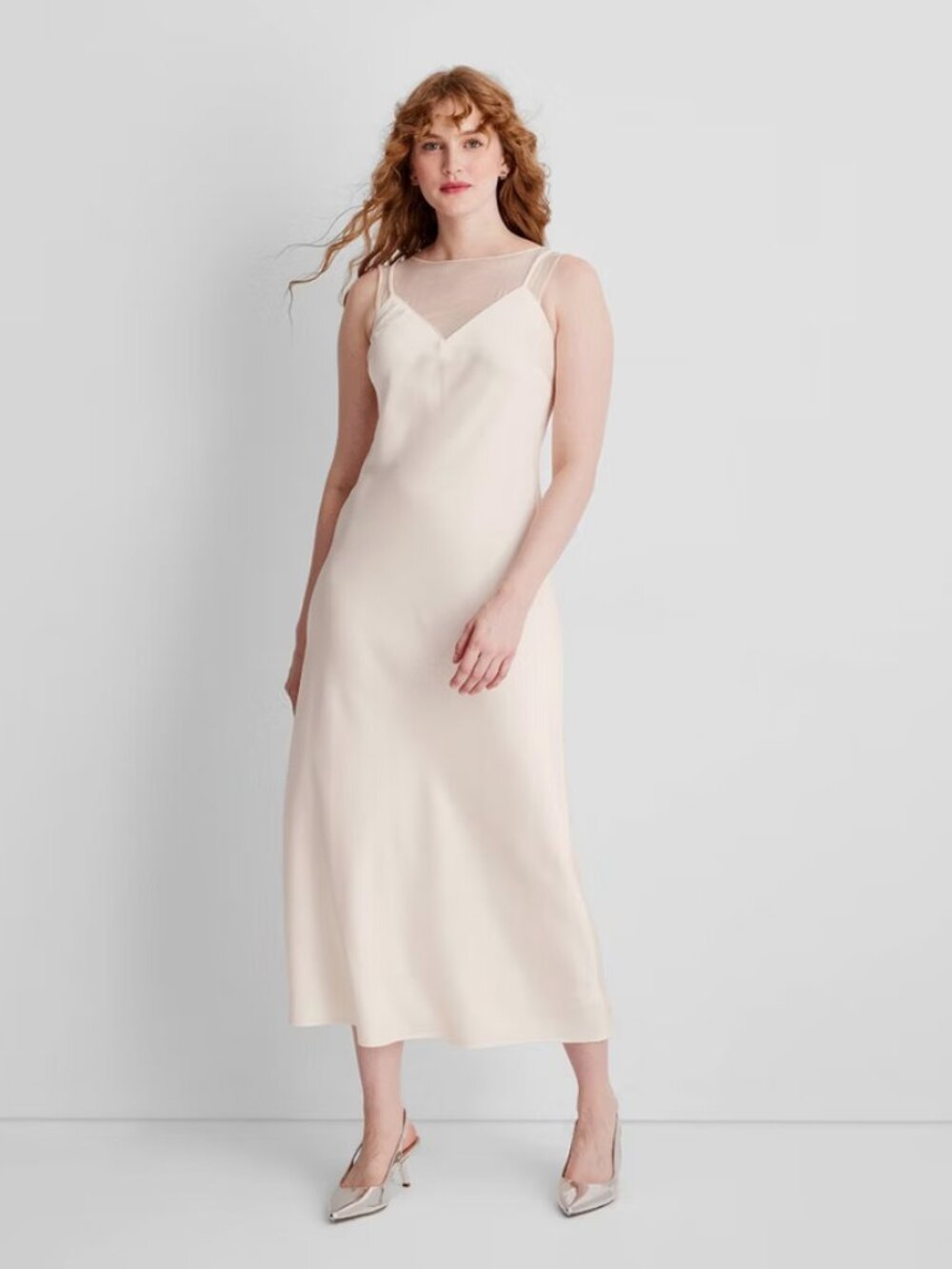 Women's Sleeveless Mixed Media Ankle Slip Dress - Future Collective Cream S